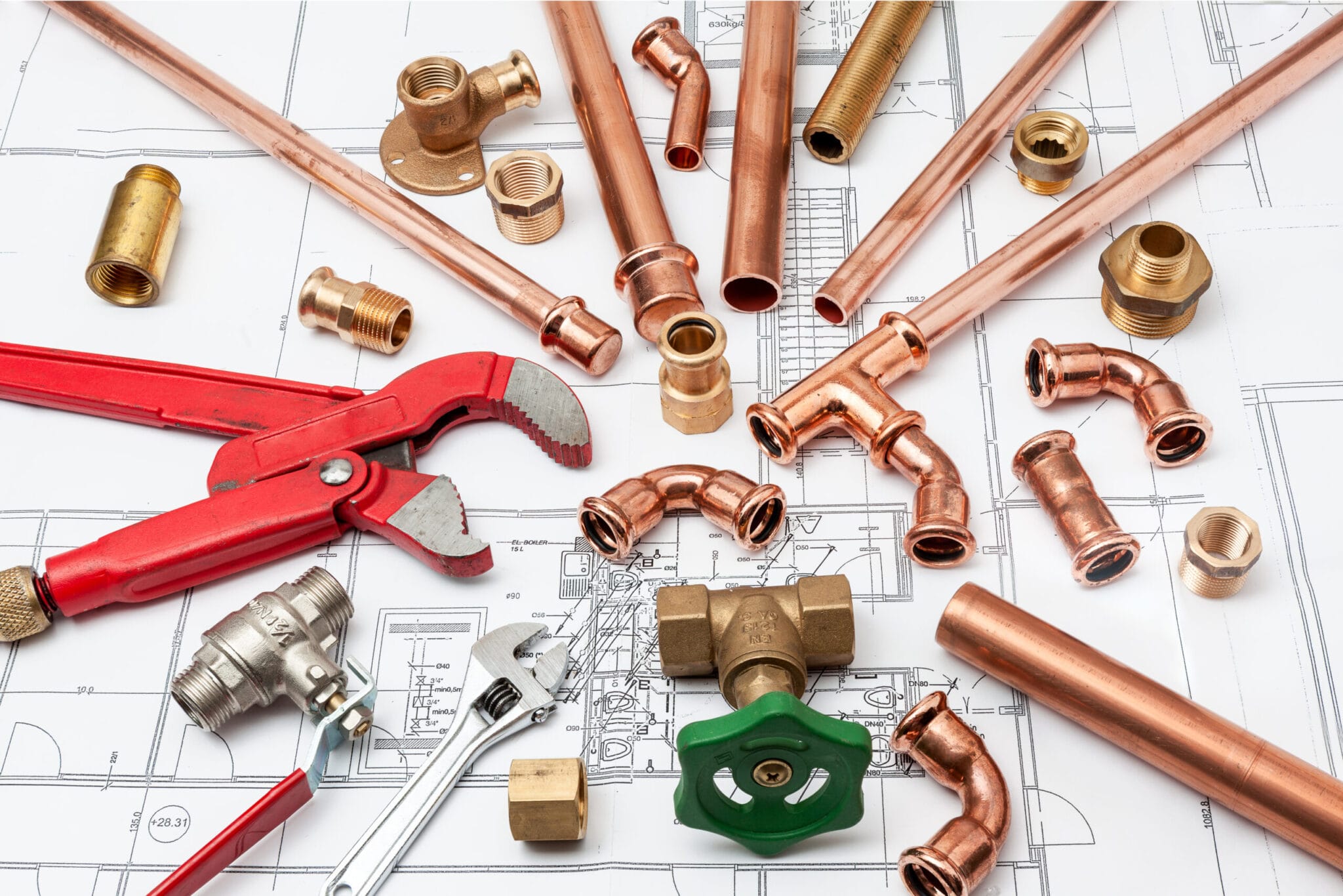 Copper pipe fittings and plumbing parts for Plantation, Florida repairs